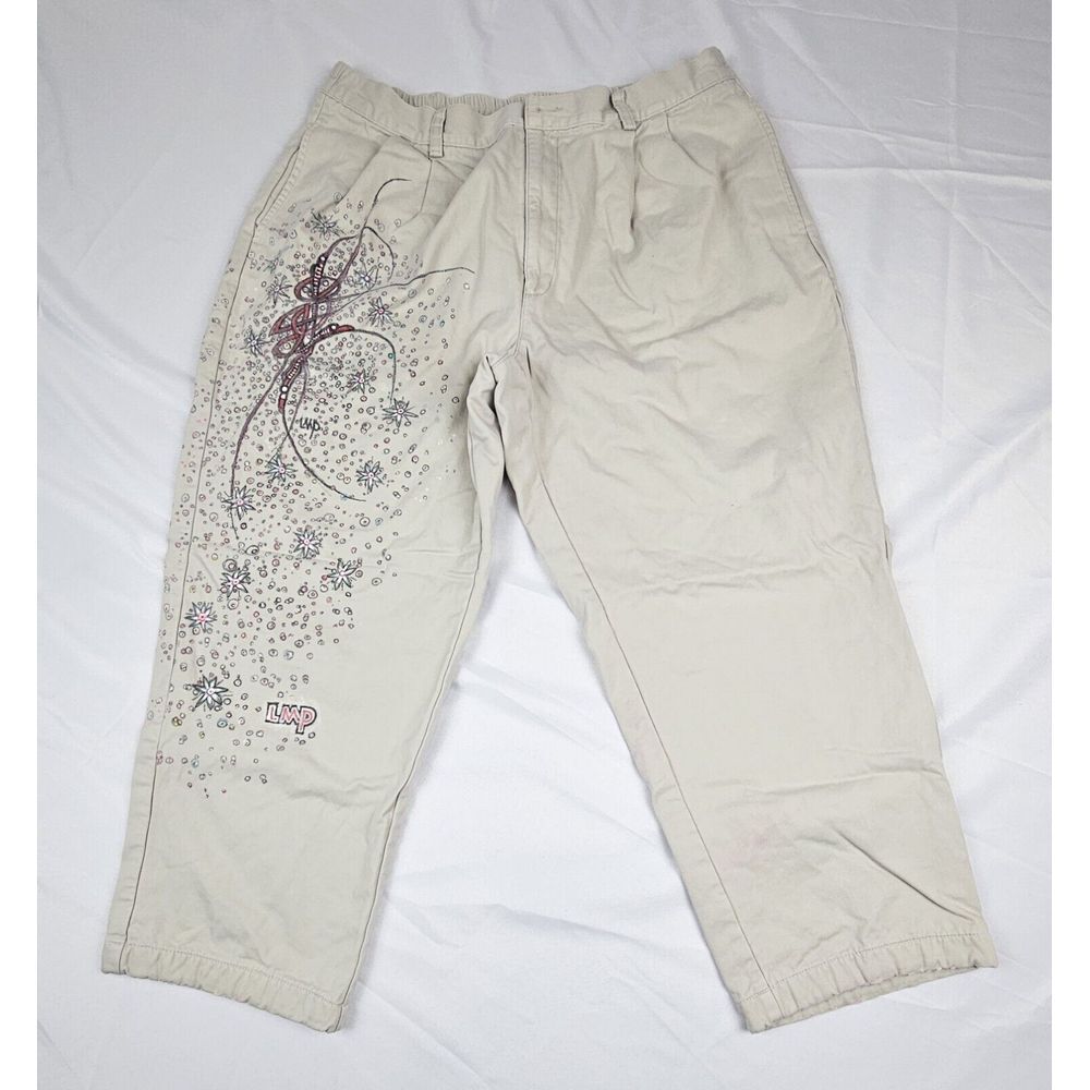 LL Bean Khaki Pants Mens 40x29. Comfort Waist Straight Leg CUSTOM‎ PAINTED.